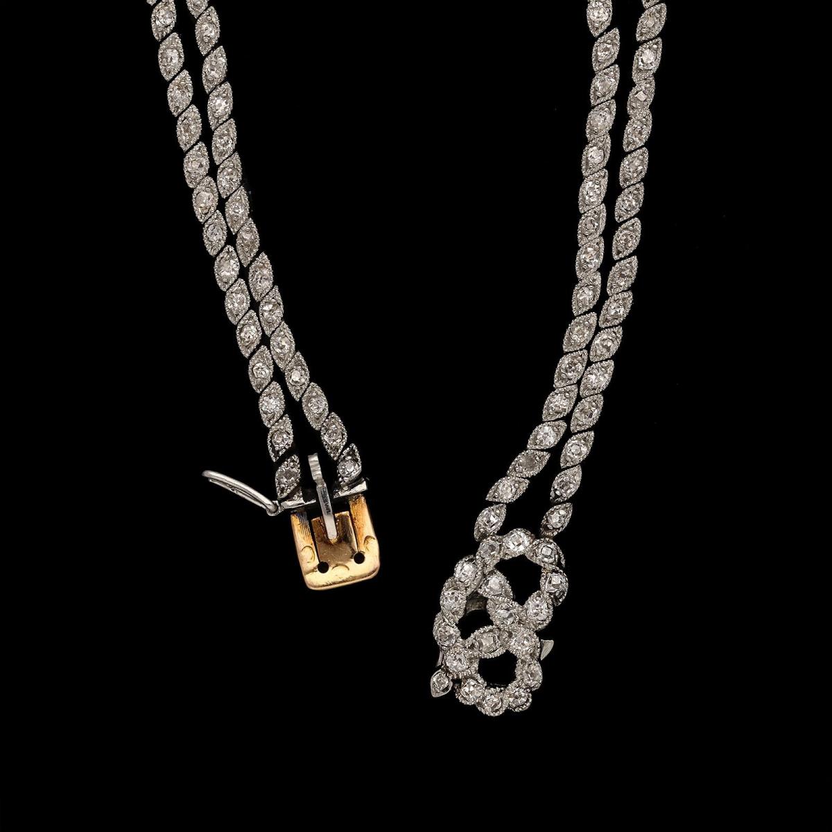 Belle Epoque Antique Platinum and Diamond Lovers Knot Bracelet Ca.1910