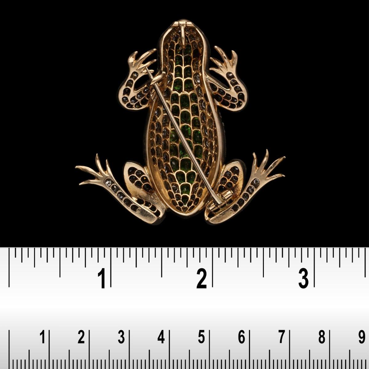 Late Victorian Antique Diamond And Demantoid Garnet Frog Brooch