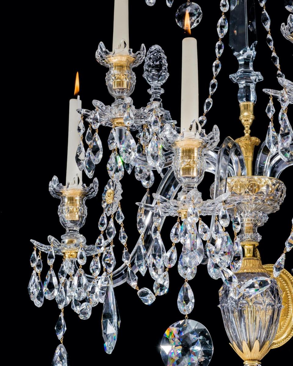 An Exceptional Pair of George III Ormolu Mounted Cut-Glass Wall Lights by William Parker