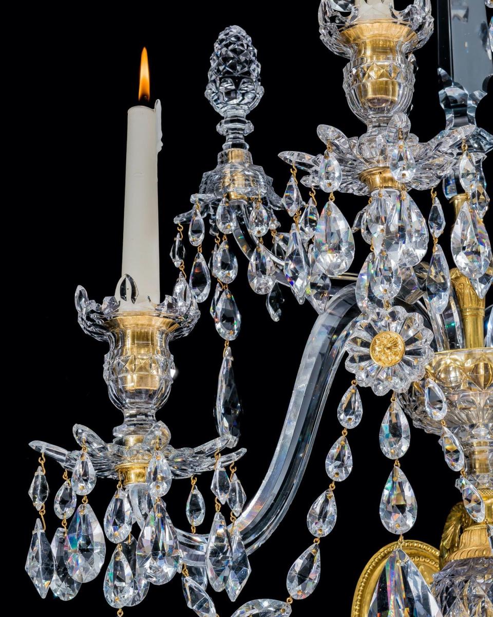 An Exceptional Pair of George III Ormolu Mounted Cut-Glass Wall Lights by William Parker