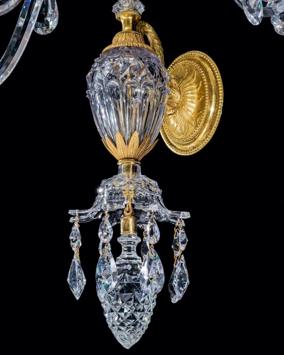 An Exceptional Pair of George III Ormolu Mounted Cut-Glass Wall Lights by William Parker
