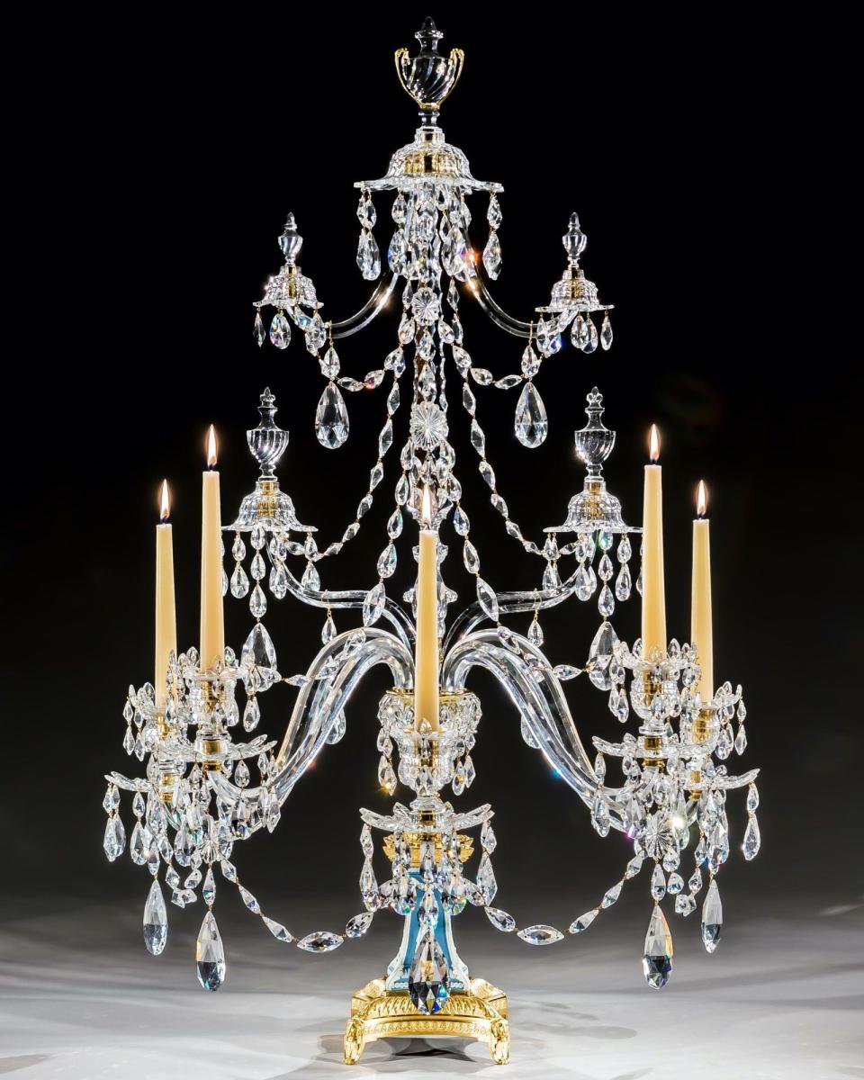 An Exceptional Pair of George III Wedgwood Jasper-Ware Five-Light Candelabra by William Parker