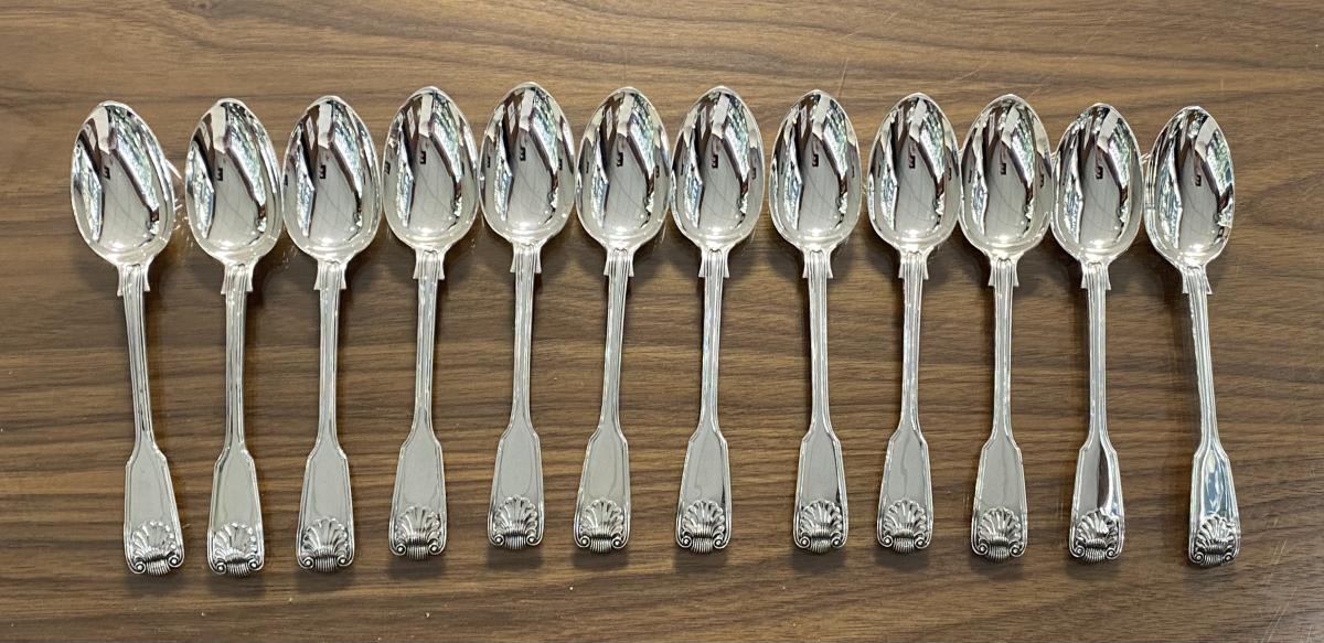 George Adams Fiddle thread and shell cutlery flatware dessert spoons