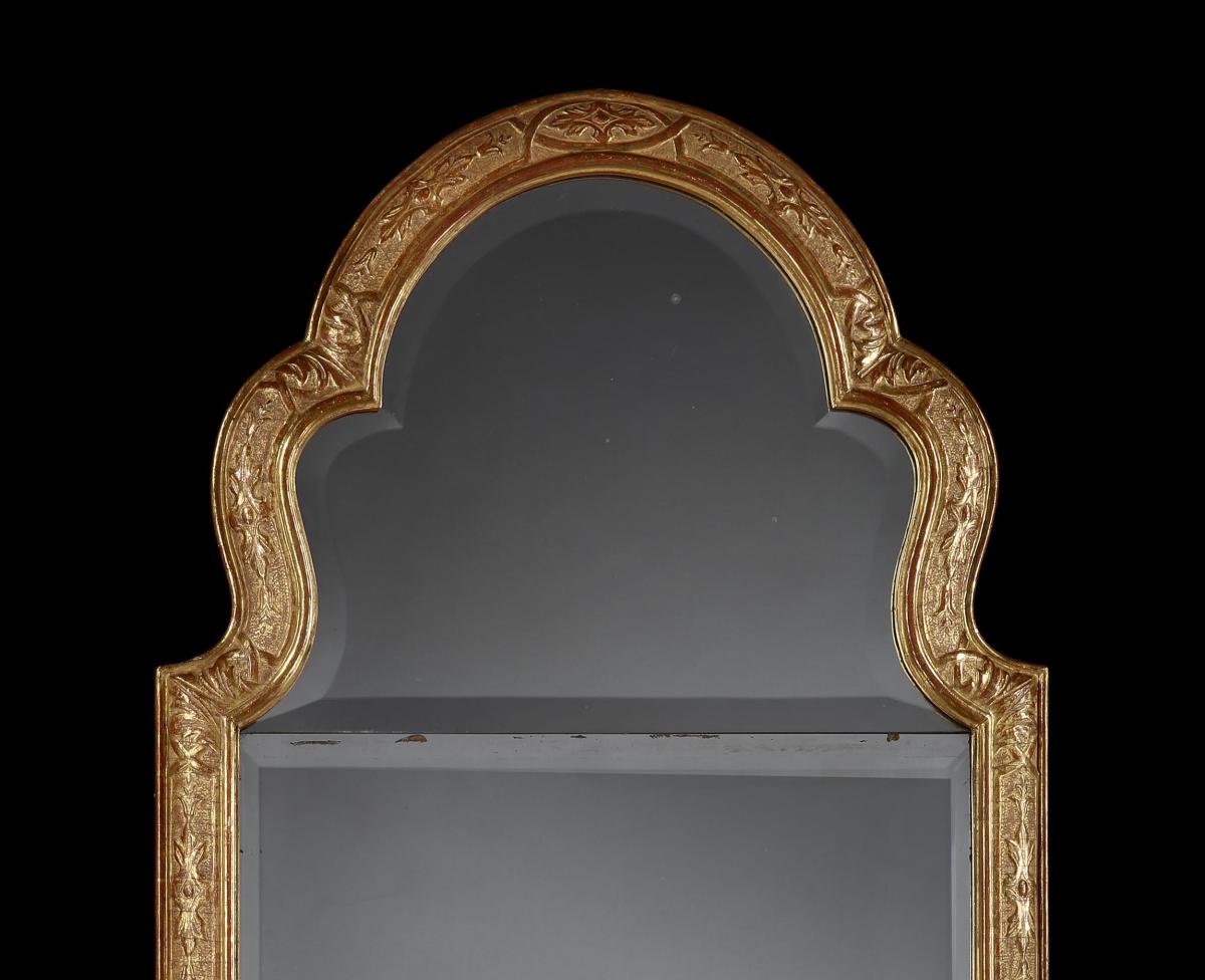 Pair of Large Queen Anne Style Giltwood Mirrors