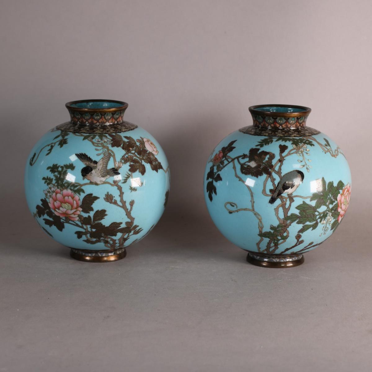 Pair of Meiji cloisonné enamel vases