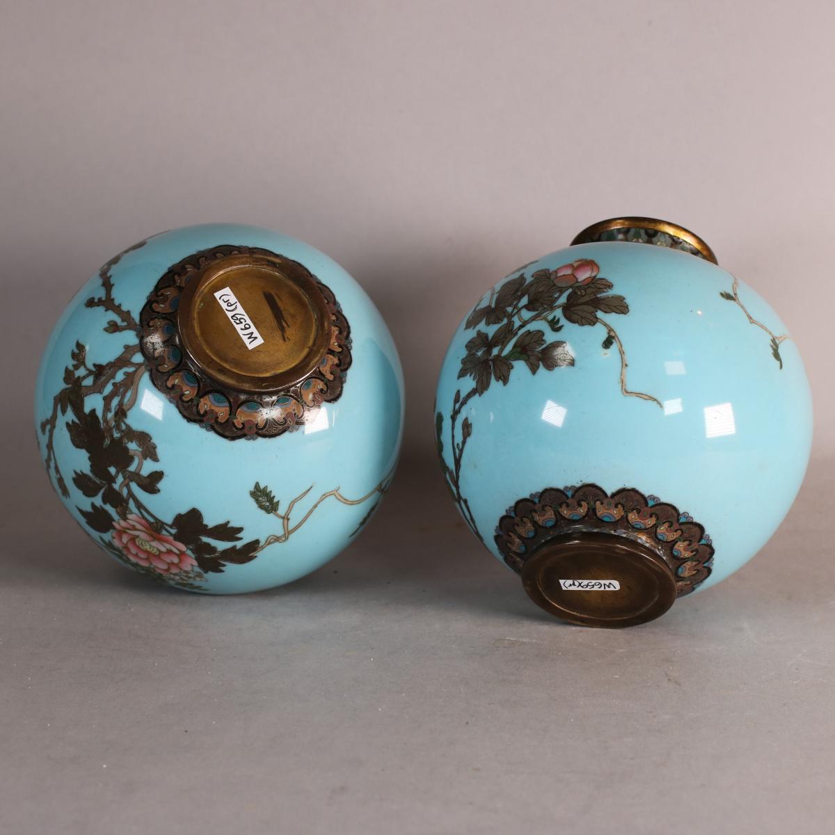 Bases of pair of Meiji vases