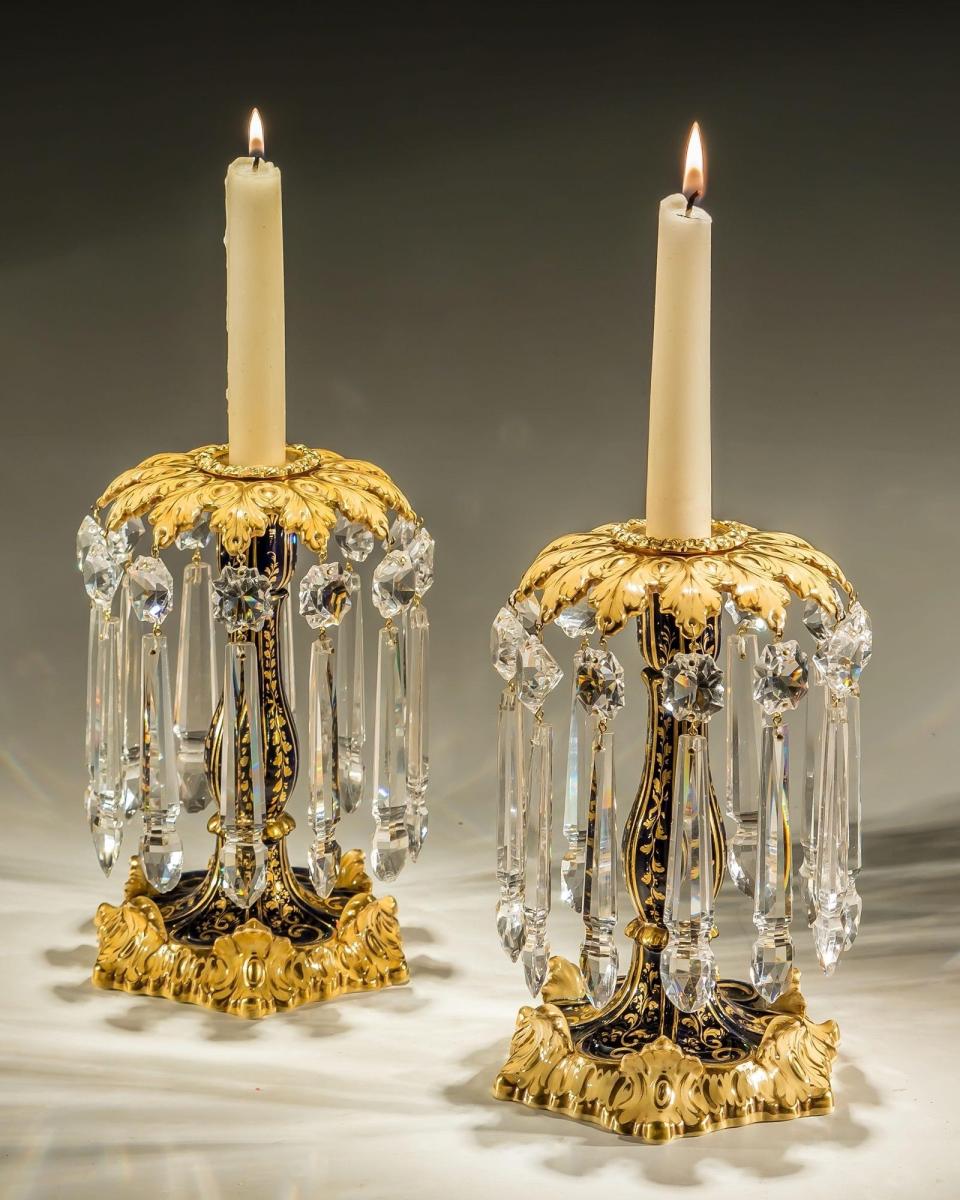 A Fine Pair of Rockingham Porcelain Candlesticks