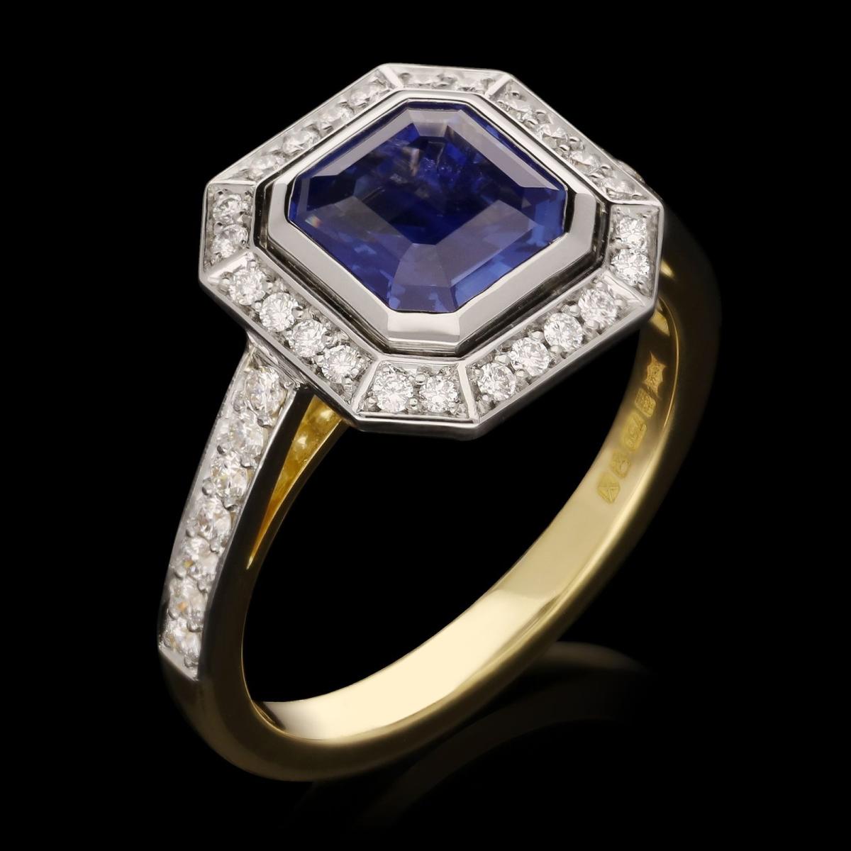 Hancocks 1.59ct Octagonal Sapphire And Diamond Cluster Ring Contemporary
