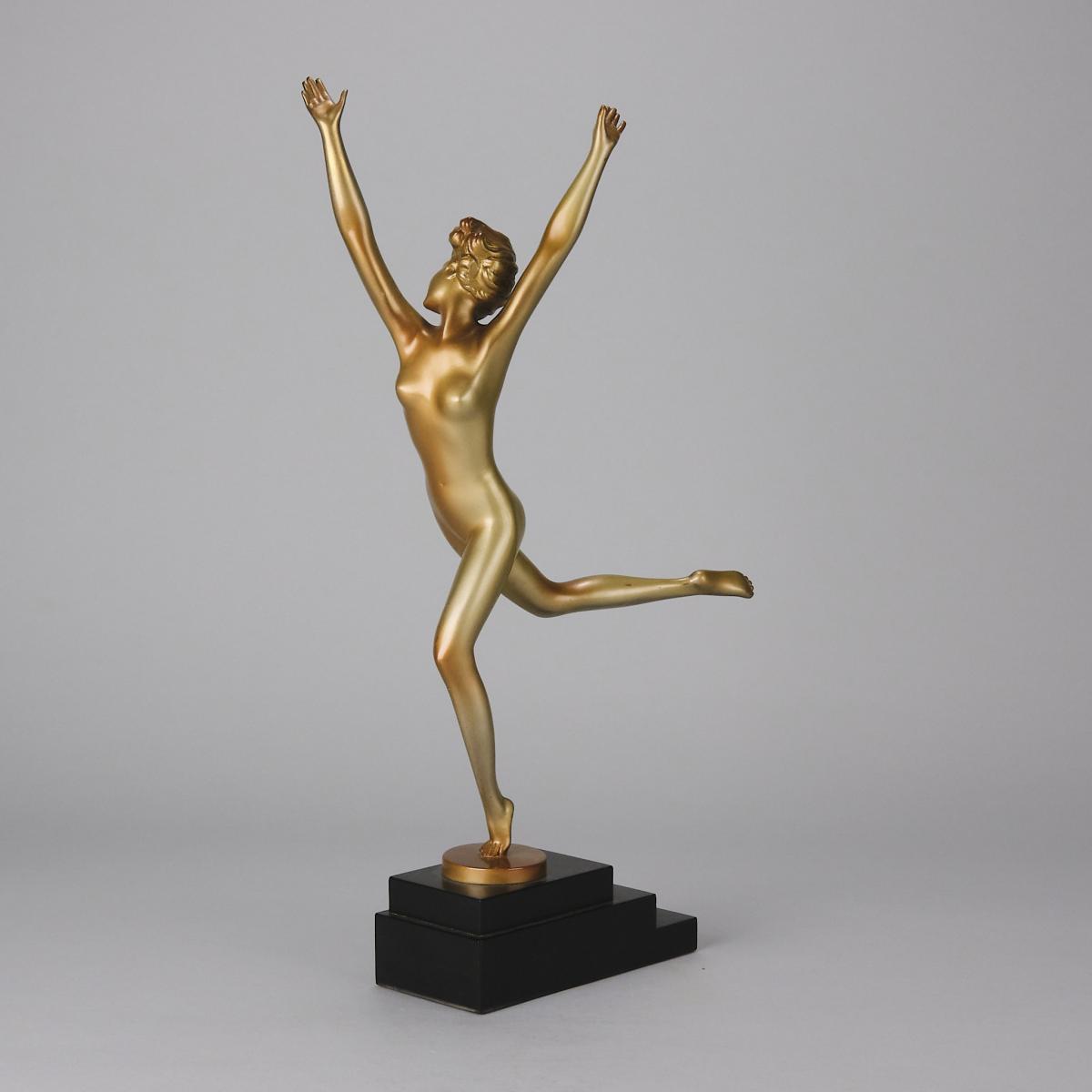 Art Deco Cold Painted Bronze Sculpture entitled "Deco Dancer" by Josef Lorenzl