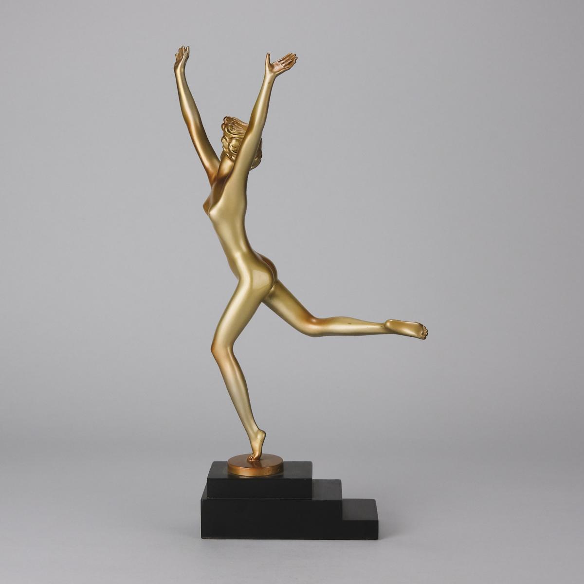 Art Deco Cold Painted Bronze Sculpture entitled "Deco Dancer" by Josef Lorenzl