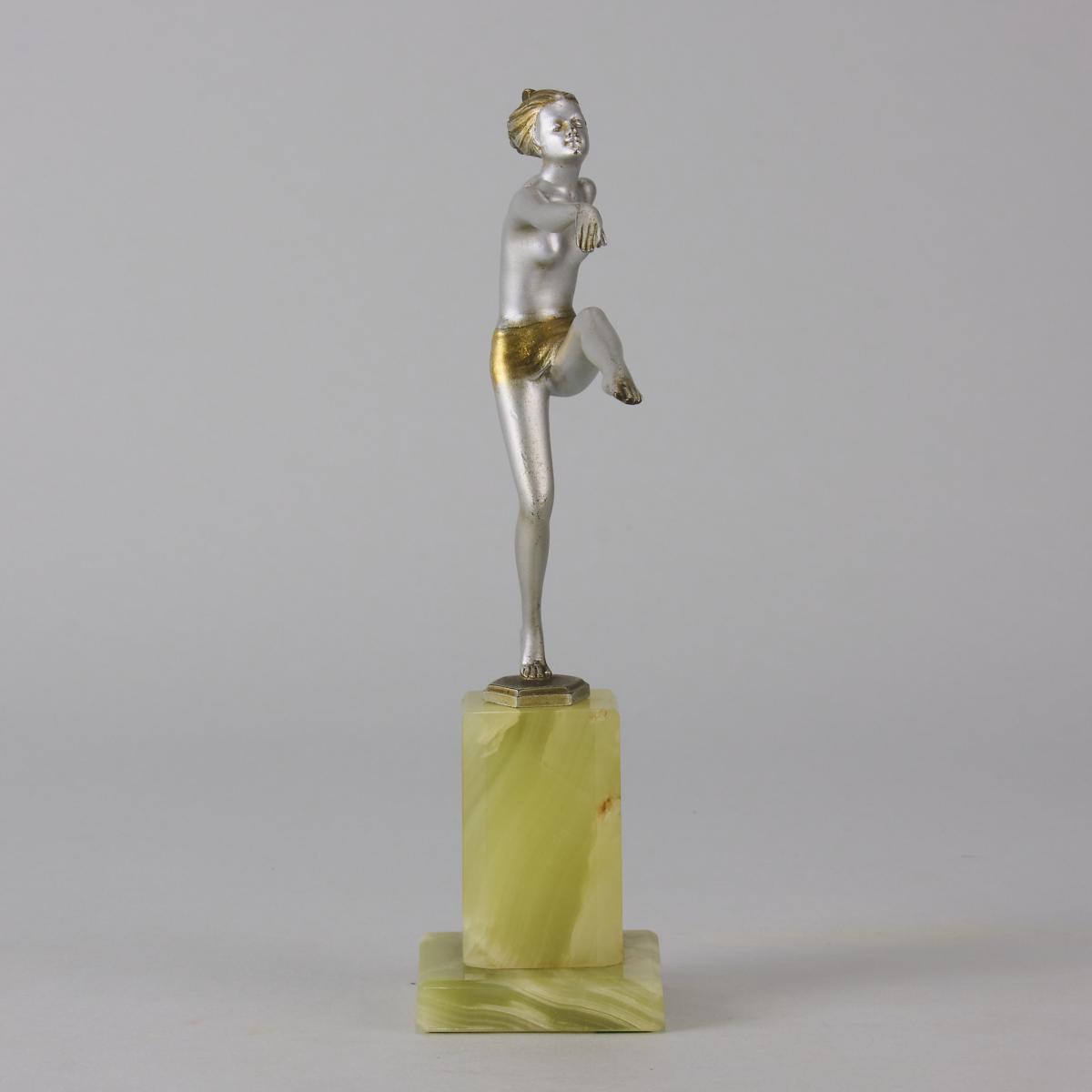 Art Deco Cold-Painted Bronze Sculpture entitled "Scarf Dancer" by Josef Lorenzl