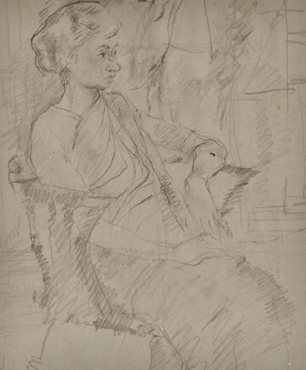 Girl in a Sari - 20th Century British Drawing by Carolyn Sergeant