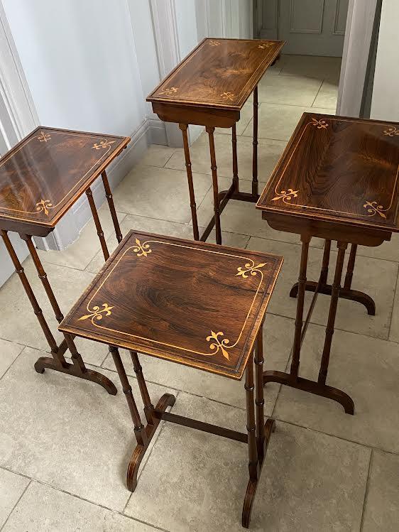 Pure English Regency Period Rosewood Quartetto Tables  Circa 1820