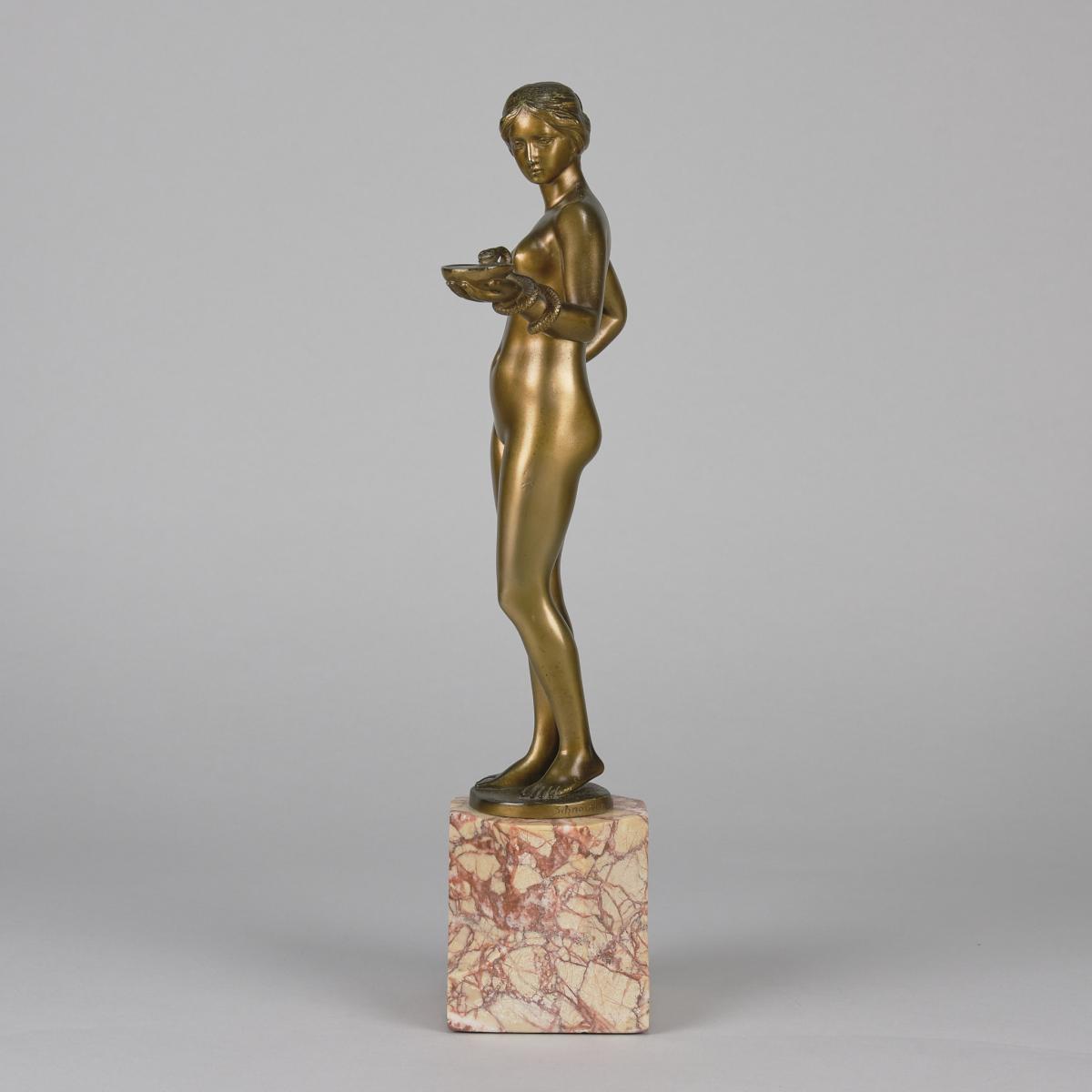 Art Nouveau Bronze Sculpture Entitled "Cleopatra and Asp" by Schnauder