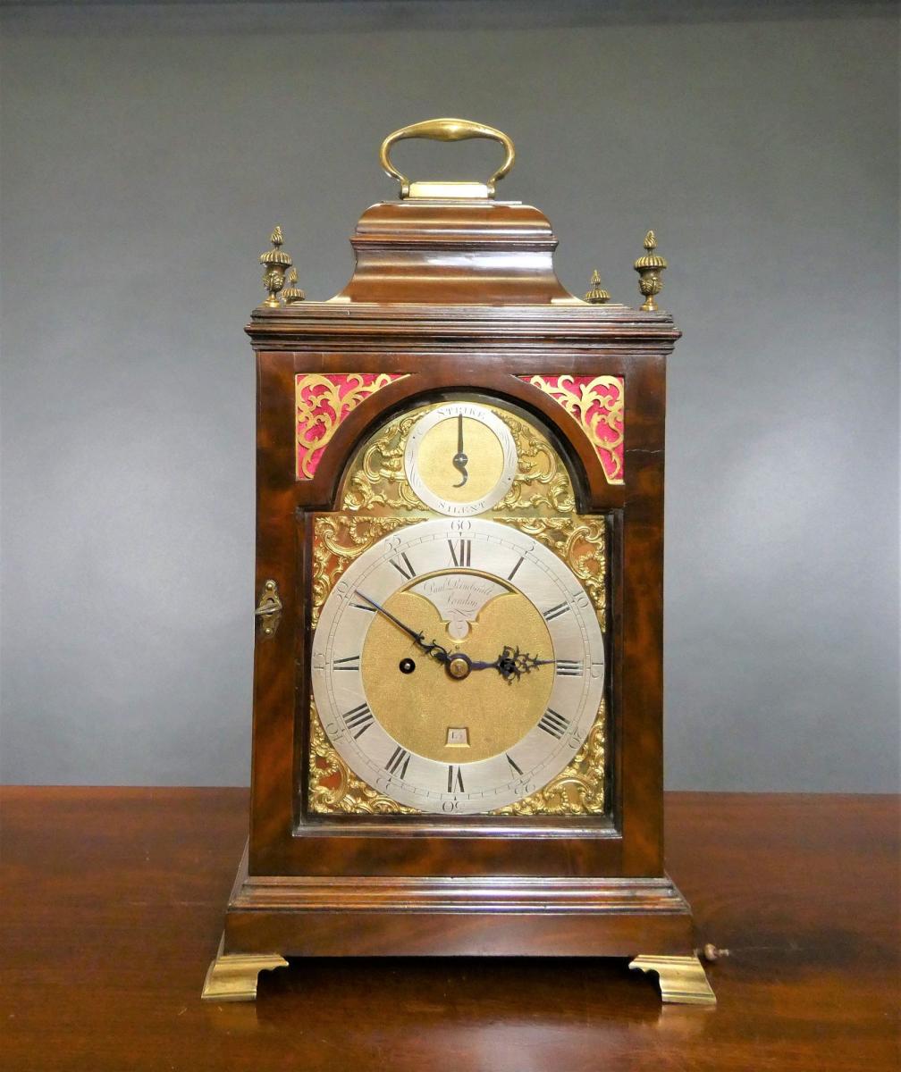 George III Mahogany Bell Top Bracket Clock by Paul Rimbault, London