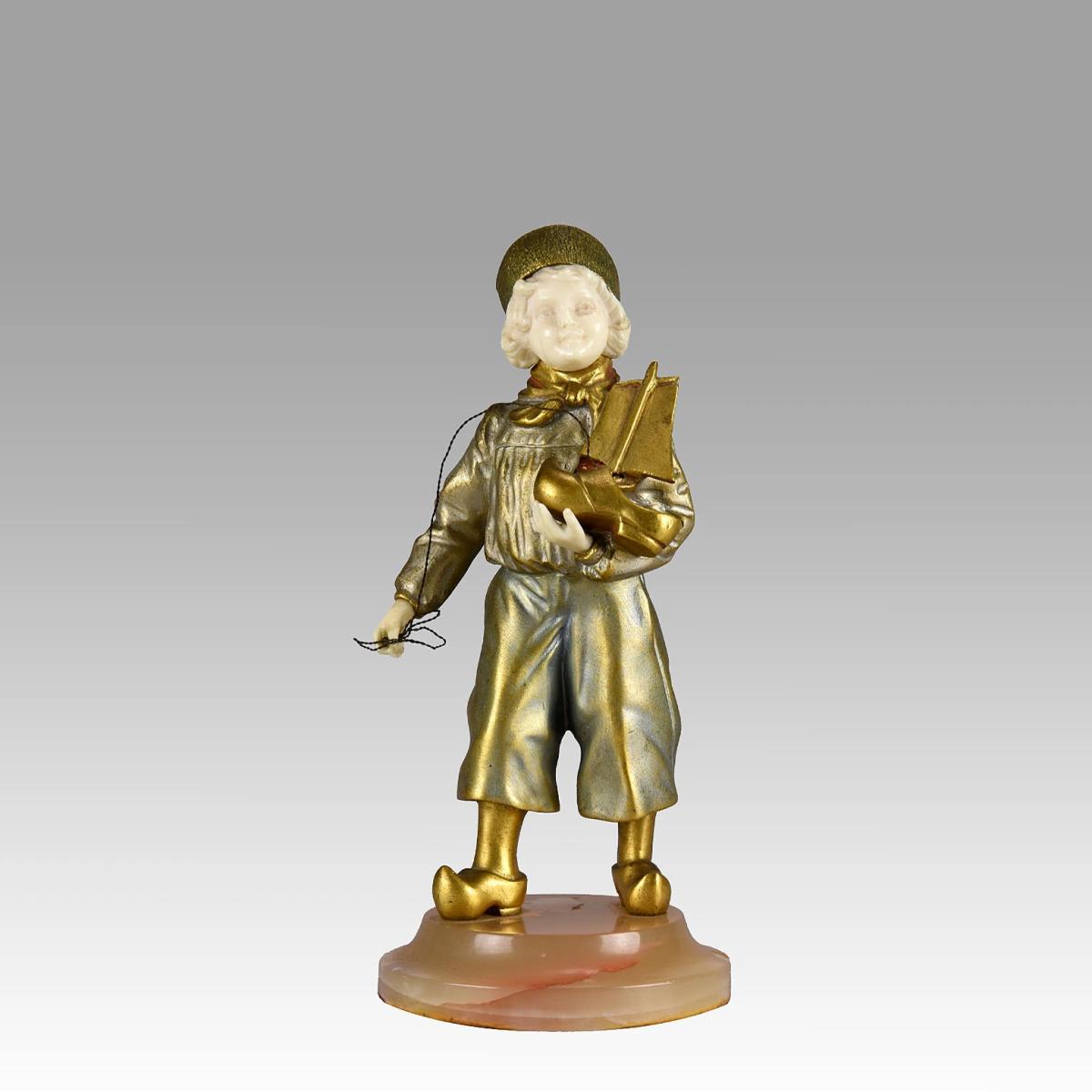 French Gilt Bronze & Ivory Sculpture entitled "Little Dutch Boy" by Marquet