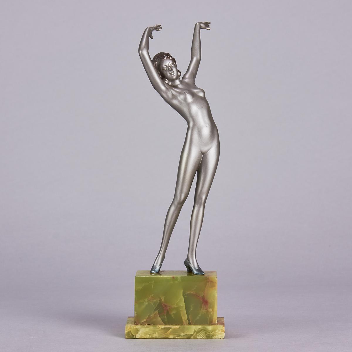 Early 20th Century Cold-Painted Austrian Bronze entitled "Stretched Dancer" by Josef Lorenzl