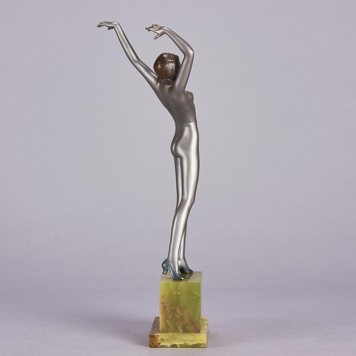 Early 20th Century Cold-Painted Austrian Bronze entitled "Stretched Dancer" by Josef Lorenzl