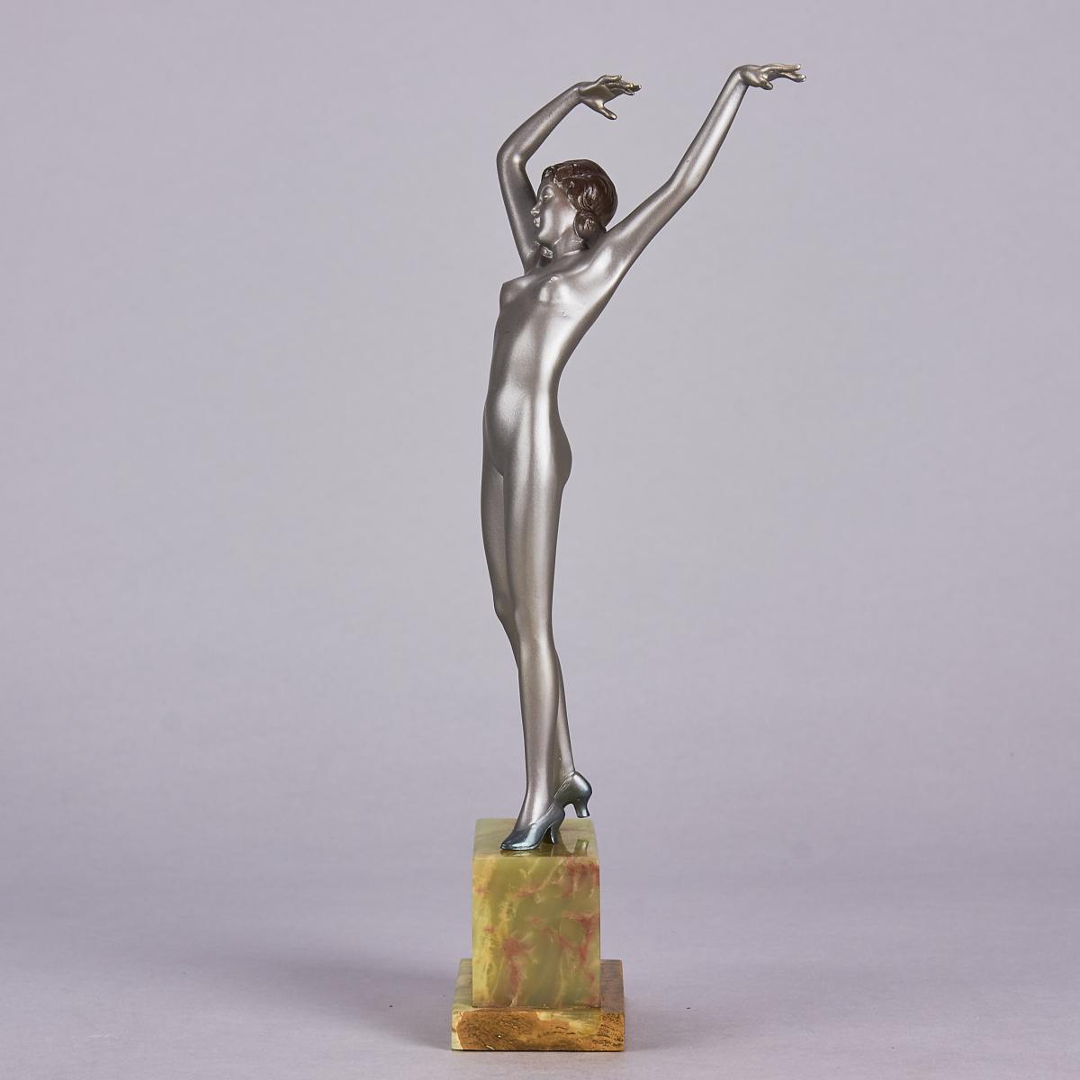 Early 20th Century Cold-Painted Austrian Bronze entitled "Stretched Dancer" by Josef Lorenzl