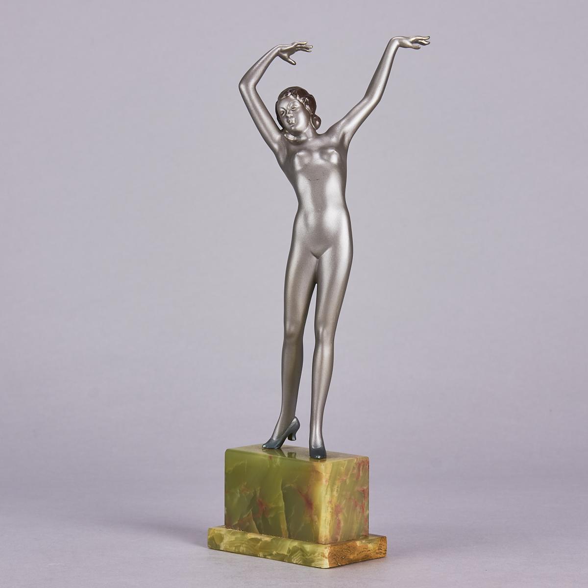 Early 20th Century Cold-Painted Austrian Bronze entitled "Stretched Dancer" by Josef Lorenzl