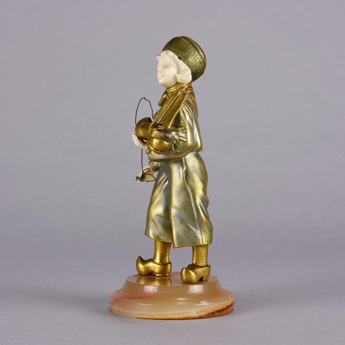 French Gilt Bronze & Ivory Sculpture entitled "Little Dutch Boy" by Marquet