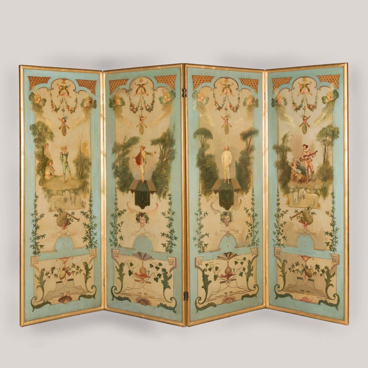 Painted Four-Fold Screen In the Rococo Manner