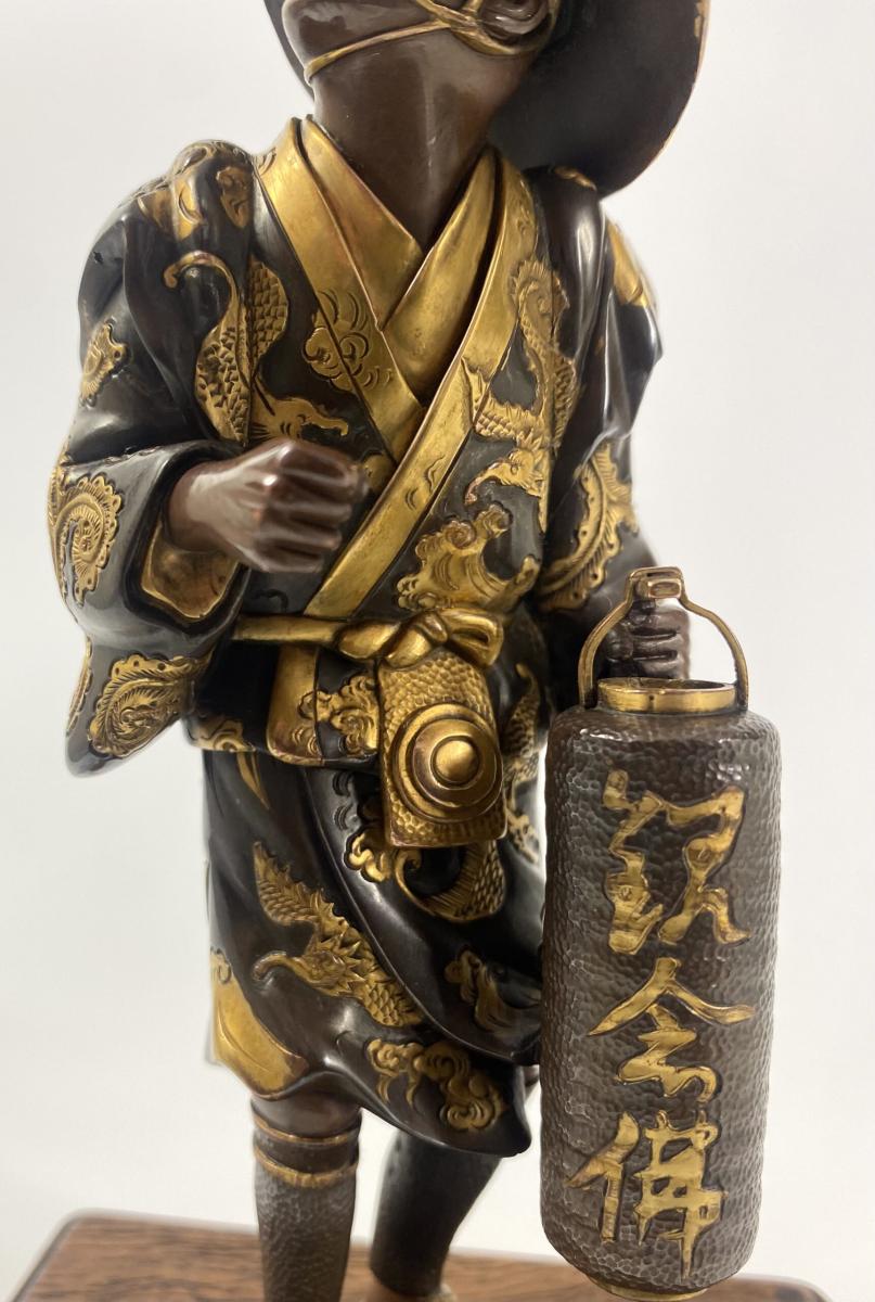 Miyao Eisuke gilt bronze figure ‘Lantern Hanger’. Japan, circa 1900, Meiji Period