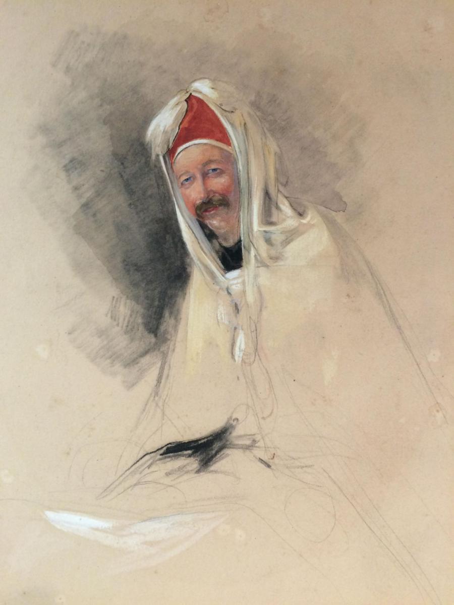 Portrait of a European in Oriental Dress, Possibly Sir John Gardner Wilkinson, John Frederick Lewis RA