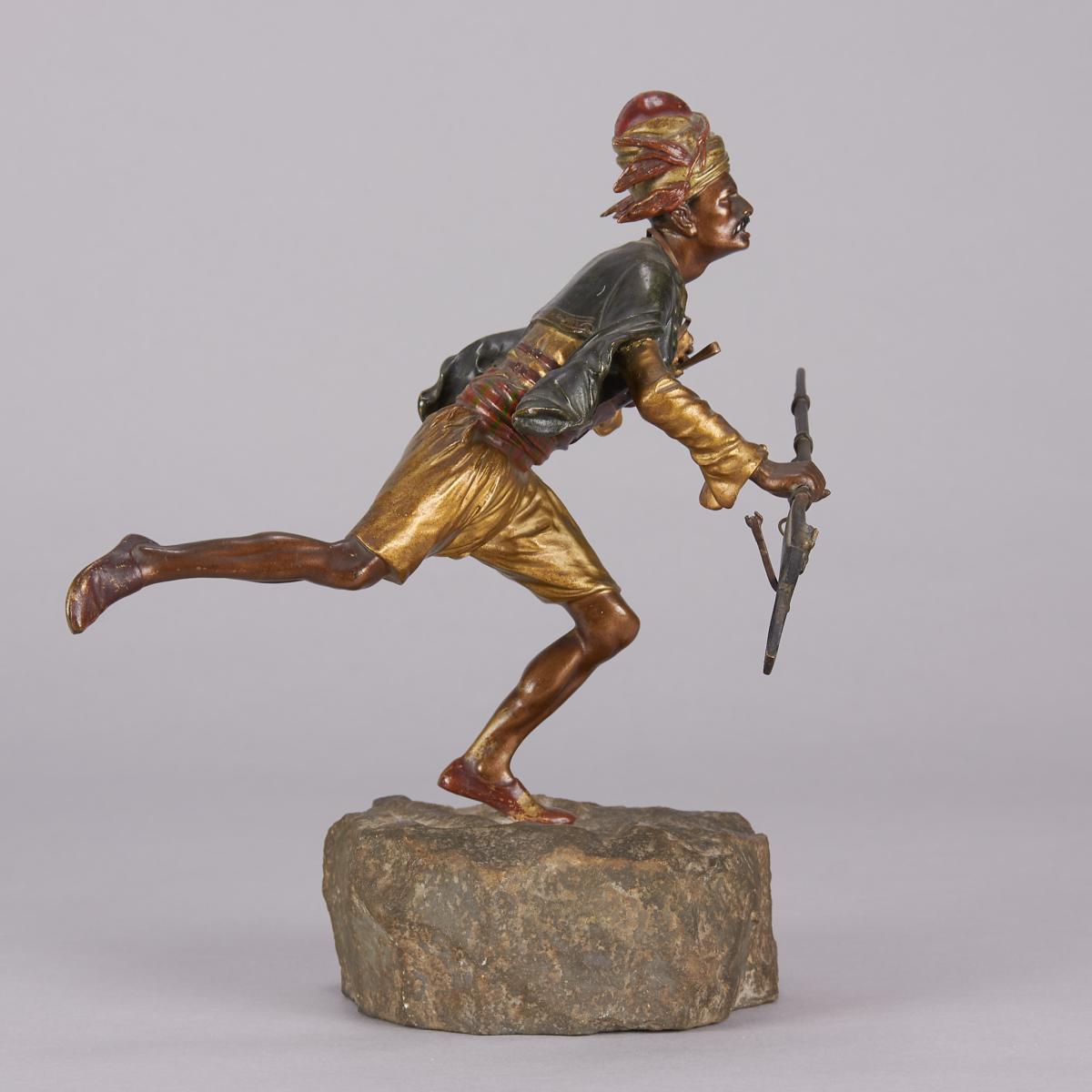 Early 20th Century Cold-Painted Bronze entitled "Running Warrior" by Franz Bergman