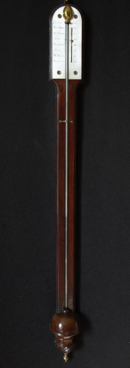 Edward Scarlett - London. Elegantly simple, mid-18th Century Cuban mahogany Stick Barometer c1735.