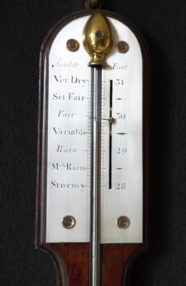Edward Scarlett - London. Elegantly simple, mid-18th Century Cuban mahogany Stick Barometer c1735.