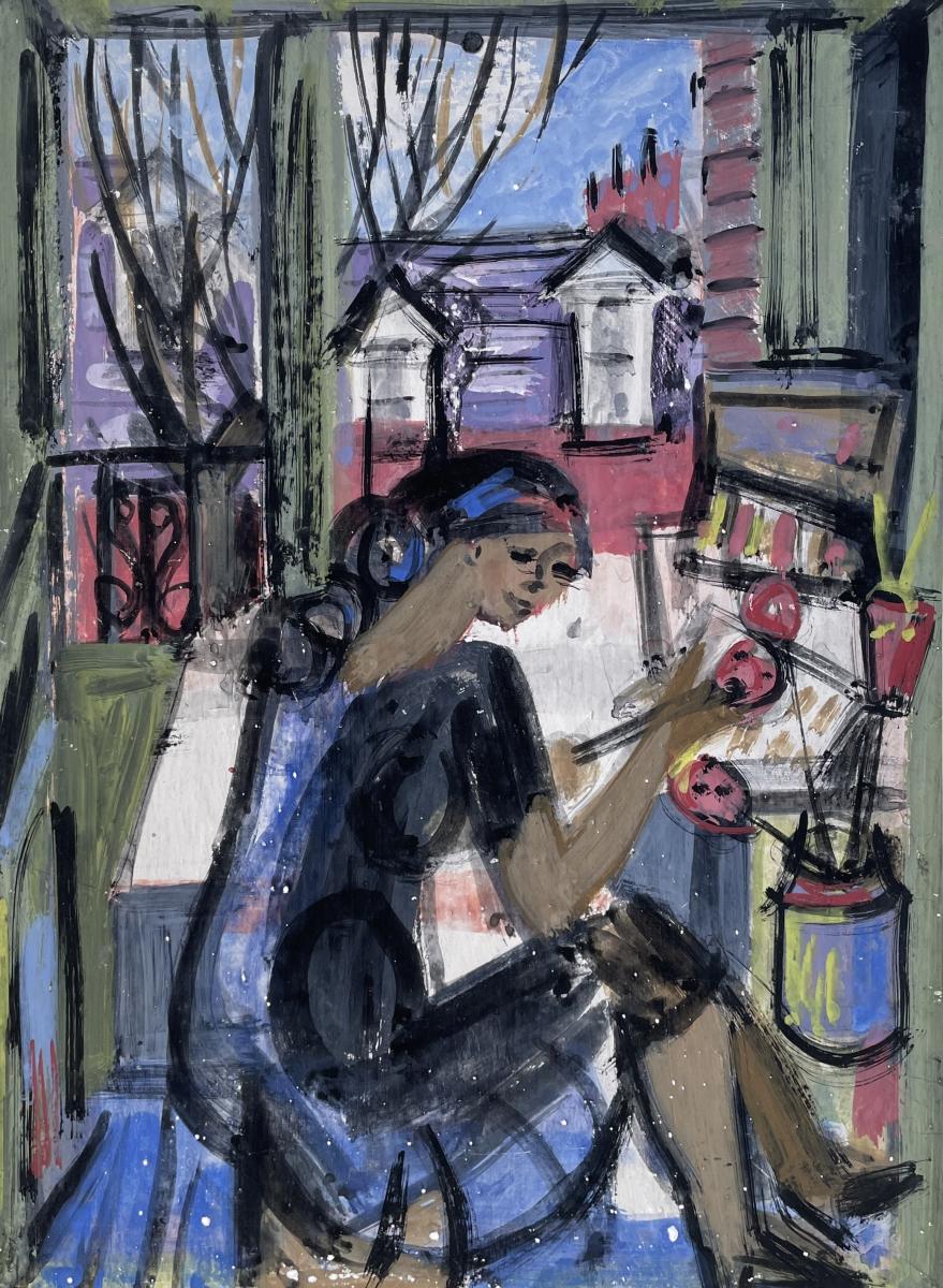 Austin Taylor - Painting at the Window - 20th Century gouache