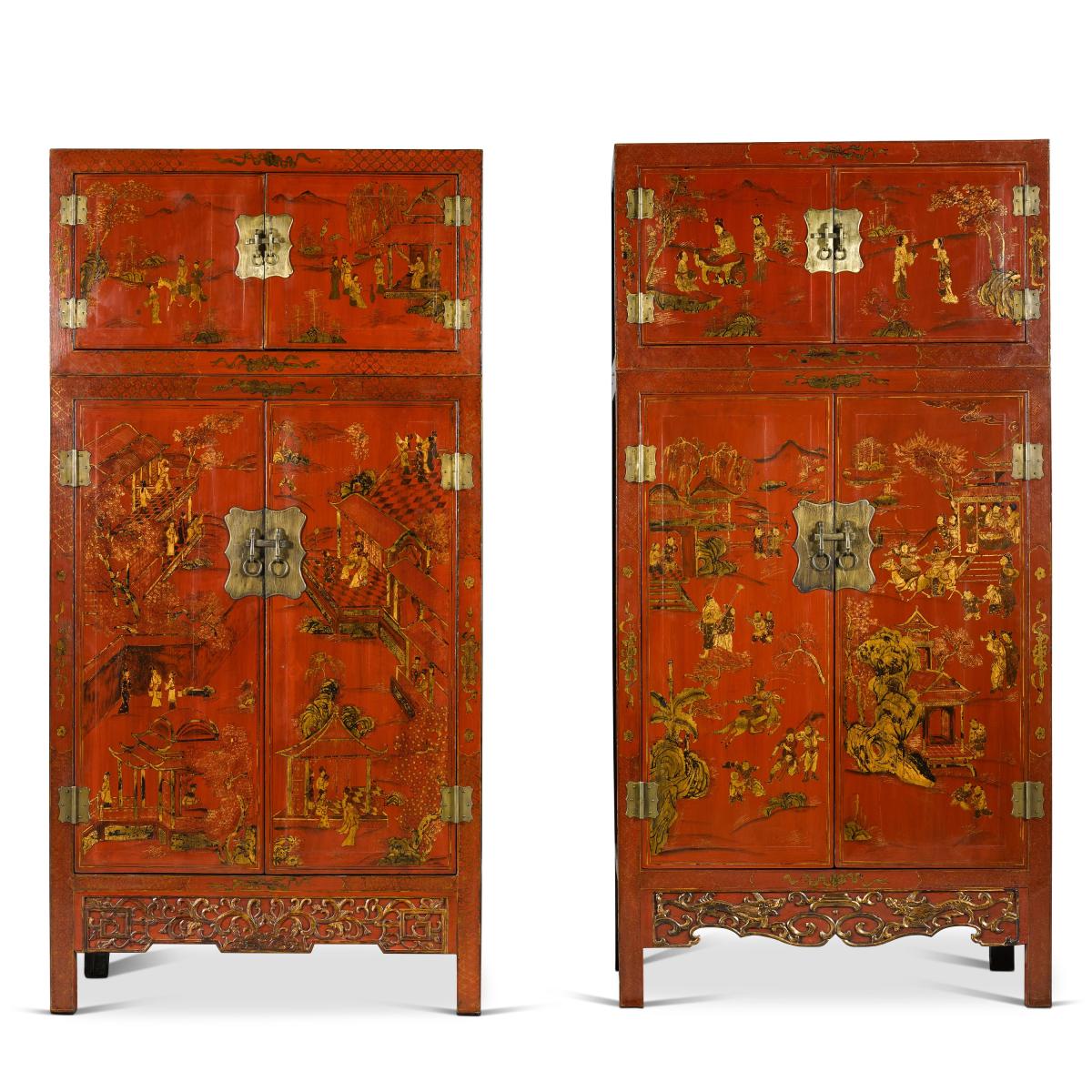 Chinese Red Lacquer Cabinets