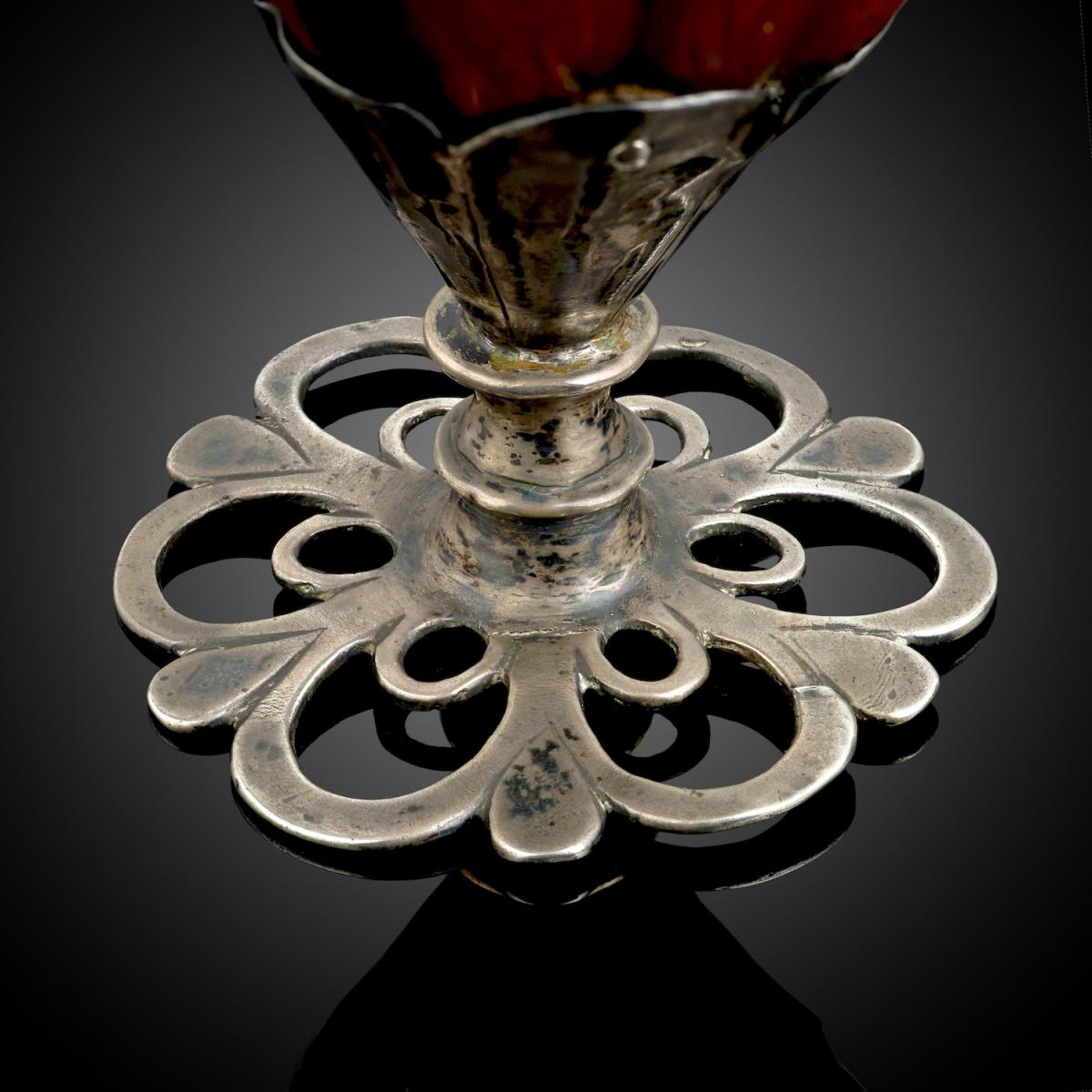 Spanish Colonial silver mounted Cocquilla nut goblet