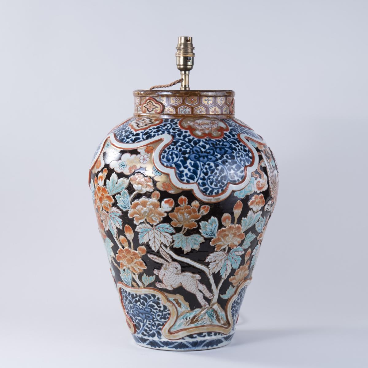 Japanese Imari Vase with raised Decoration, Lamped