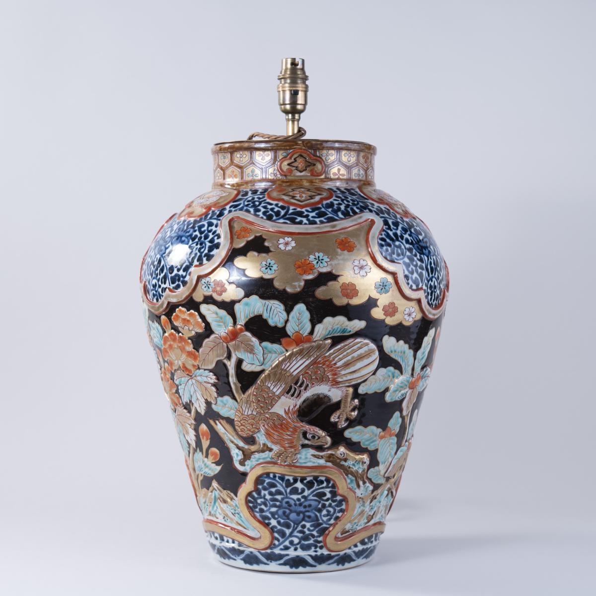 Japanese Imari Vase with raised Decoration, Lamped