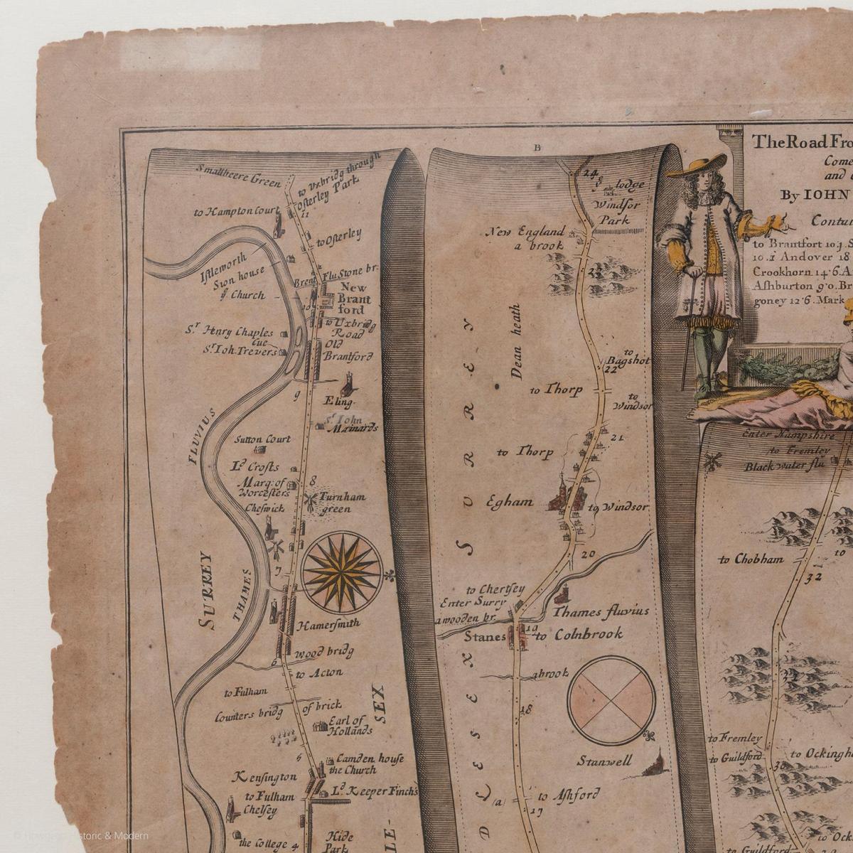 John Ogilby Road map from Britannia No 25 London to Lands End, 1675