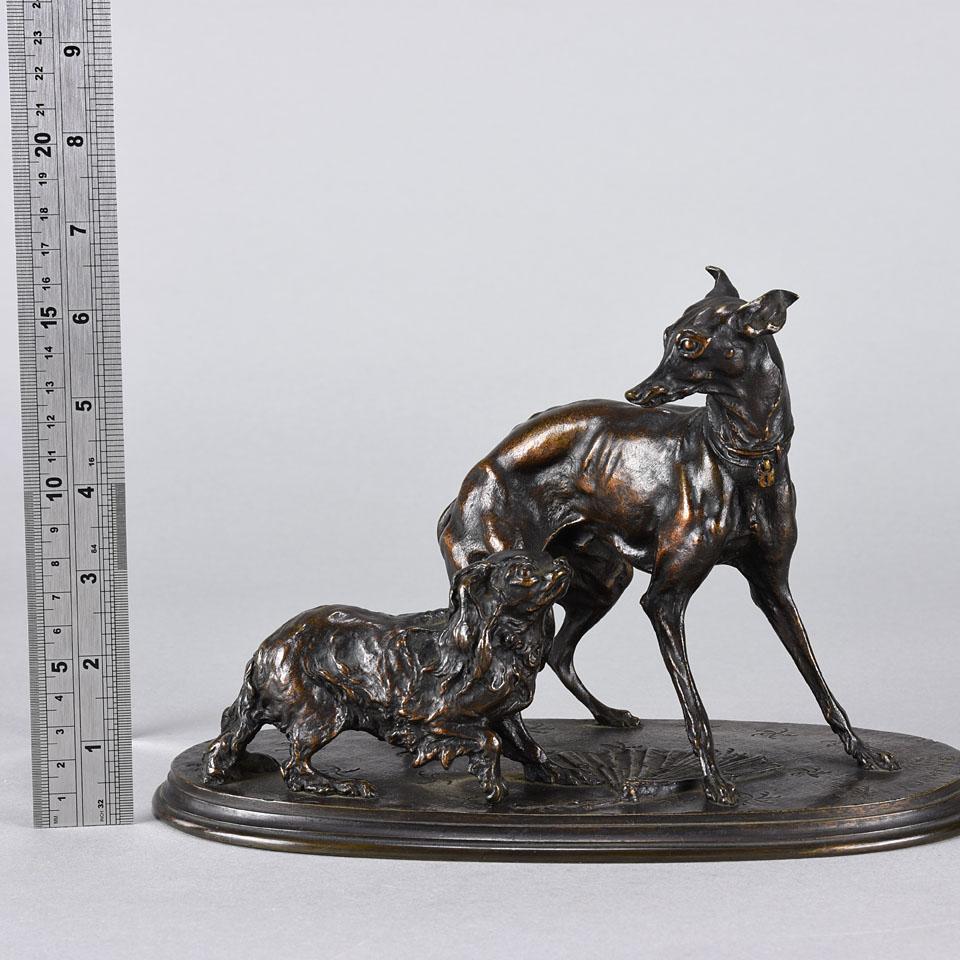 19th Century Animalier French Bronze Study entitled "Greyhound and King Charles Spaniel" by P J Mêne