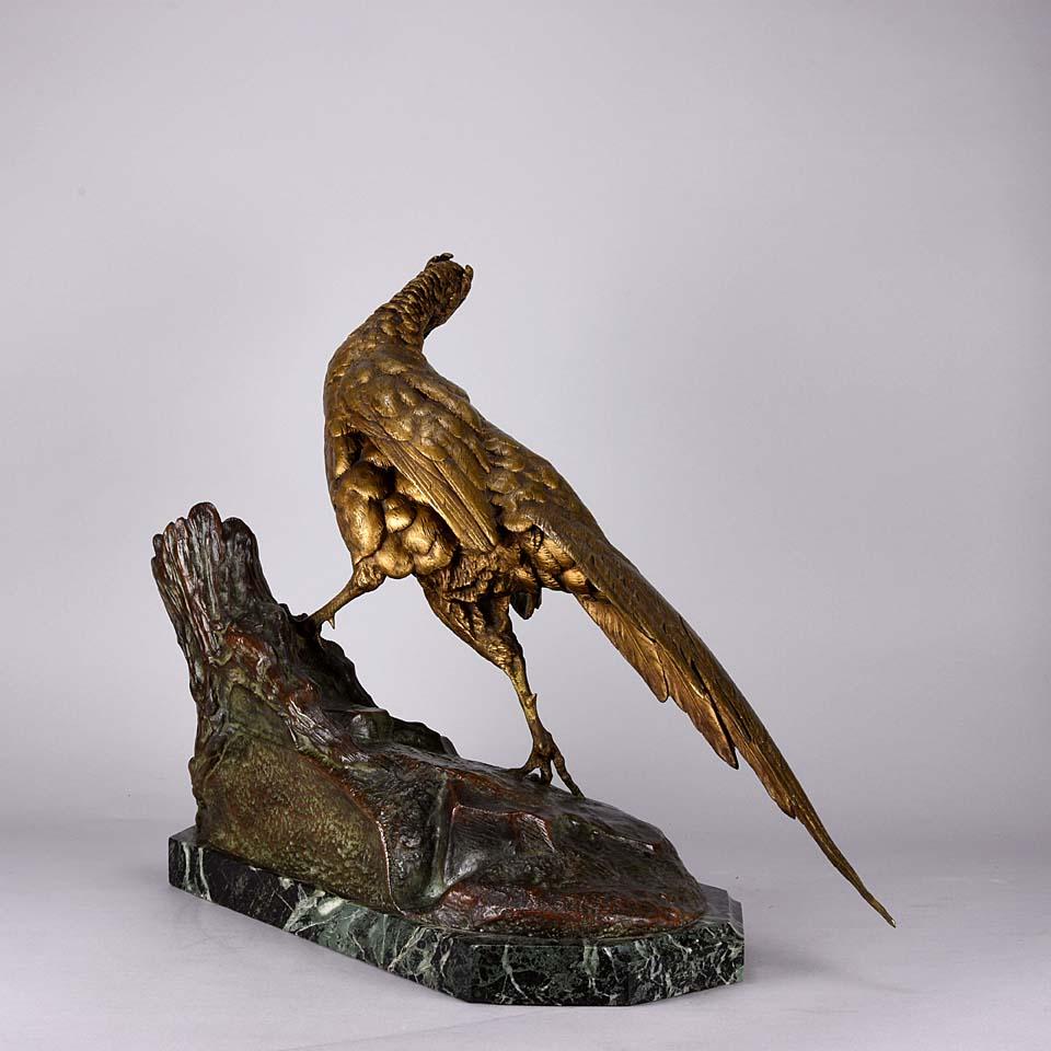 Animalier French Bronze entitled "Pheasant & Weasel" by Jules Moigniez