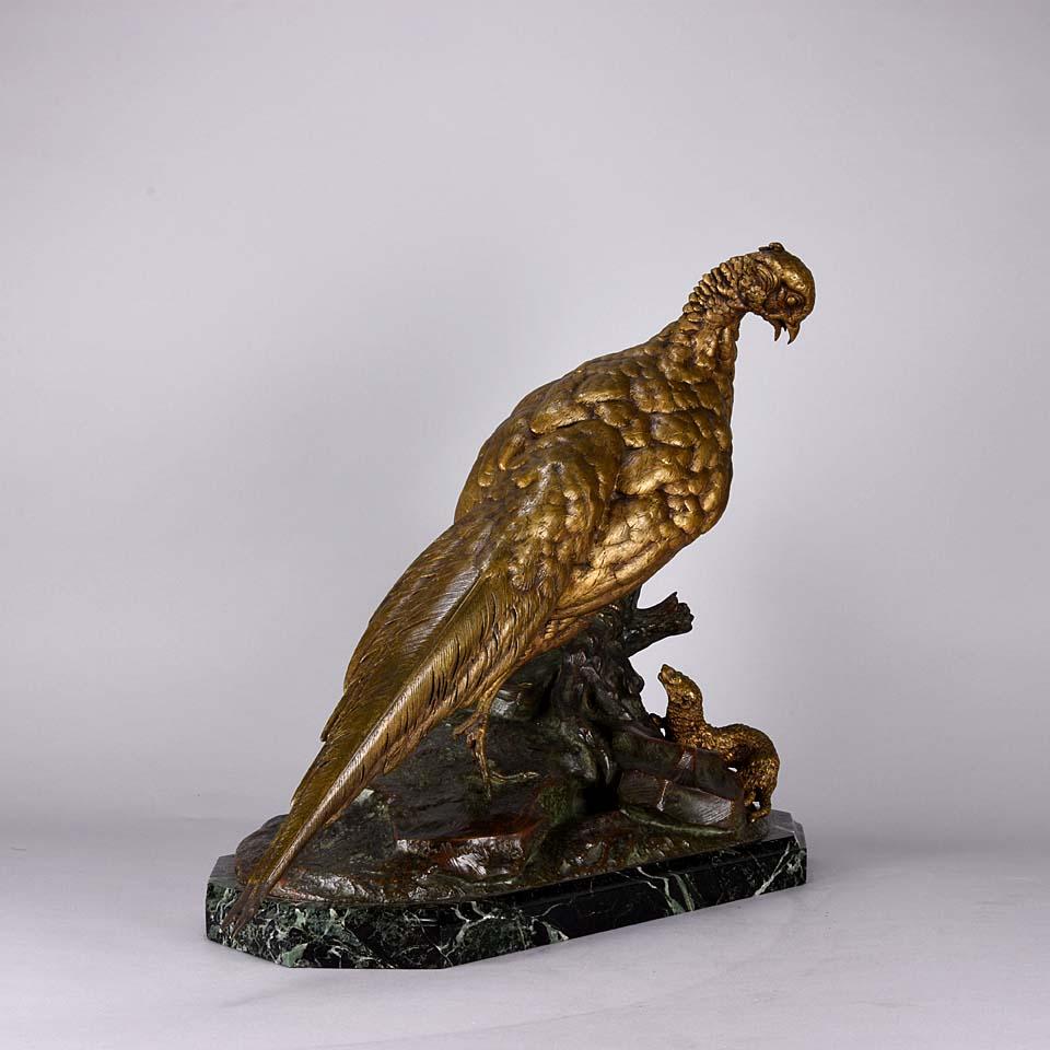 Animalier French Bronze entitled "Pheasant & Weasel" by Jules Moigniez