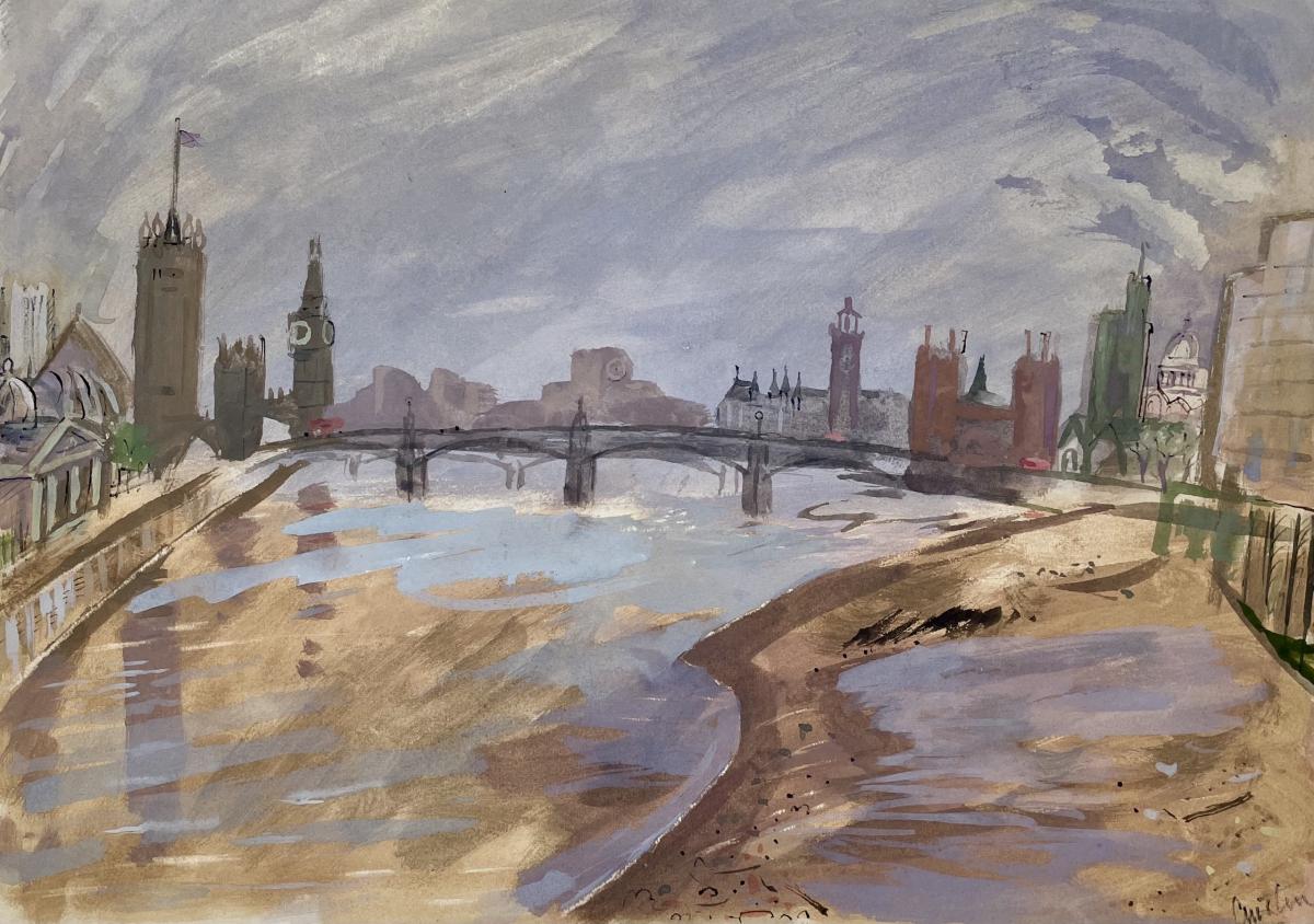Austin Taylor - View Down River from Vauxhall Bridge, Low Tide