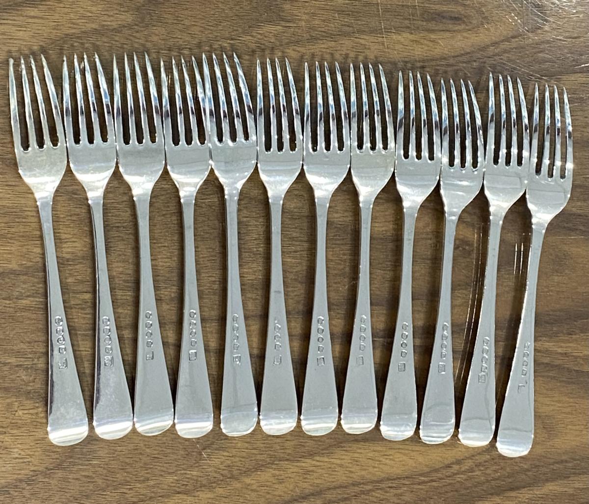 Georgian silver old English pattern dessert forks Eley ,Fearn and Chawner 1814