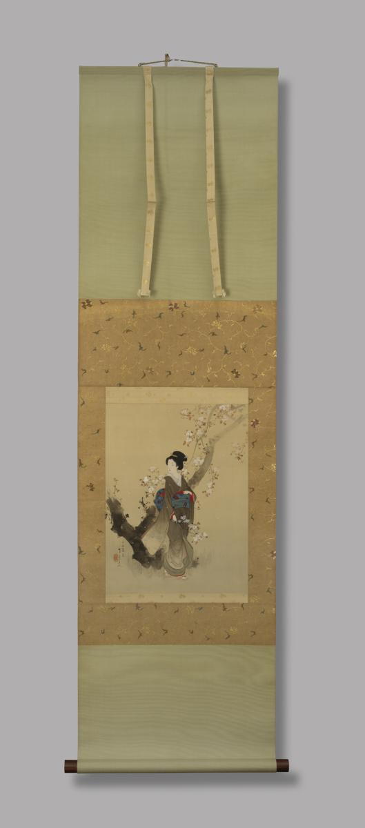 scroll painting of beauty beneath cherry tree 1