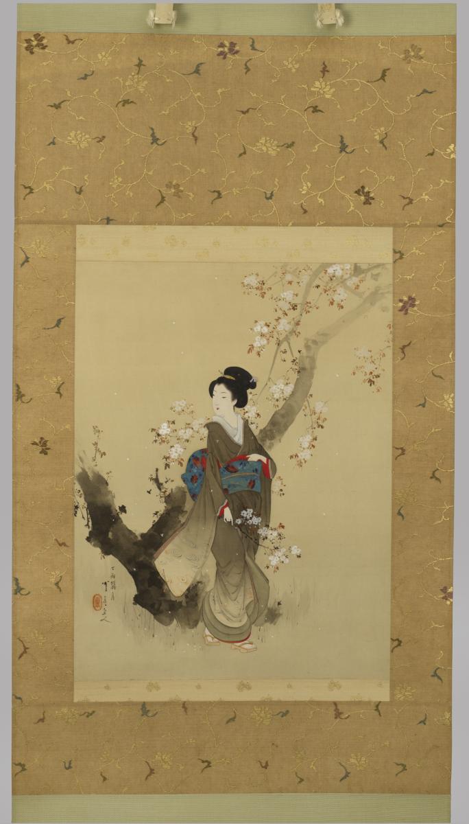 scroll painting of beauty beneath cherry tree 2