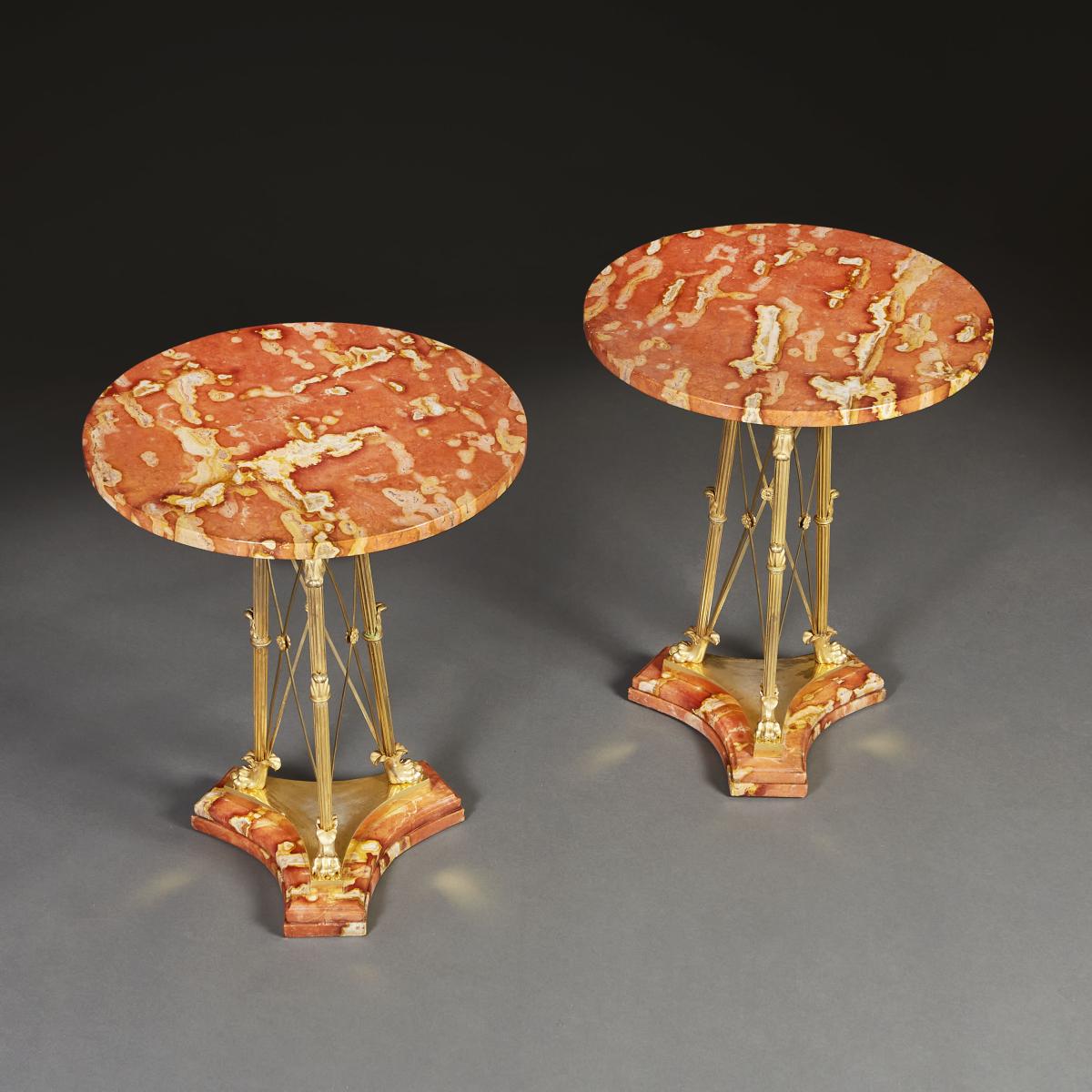 A Fine Pair of Red Marble Occasional Tables