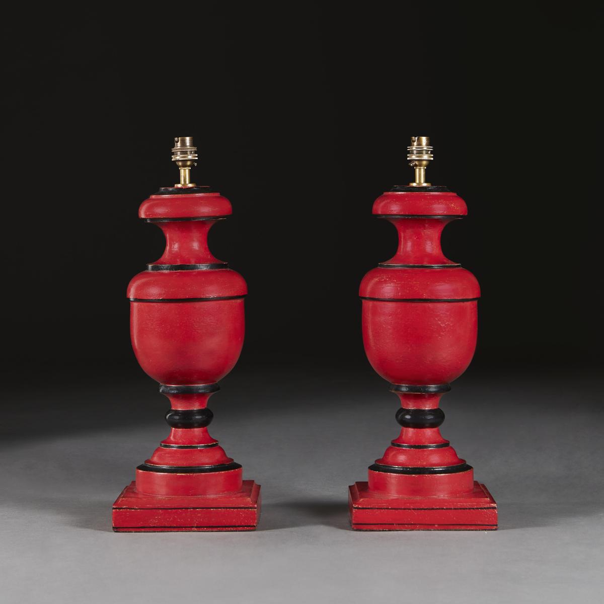 A Pair of Anglo Indian Red Painted Lamps