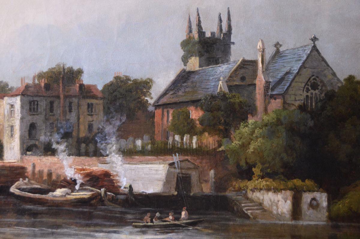 River landscape oil painting of the Thames by William R Stone