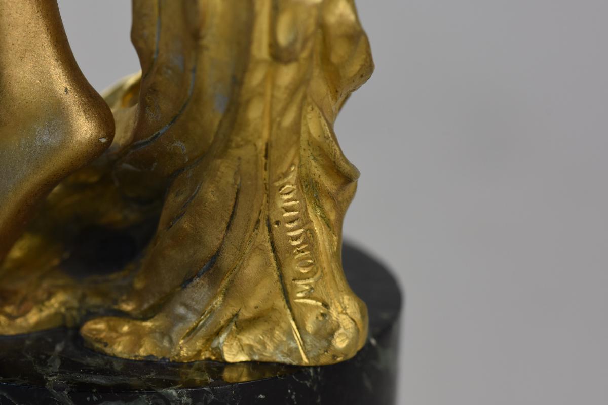 French Art Nouveau gilt bronze figure of a dancing maiden by Charlotte Monginot