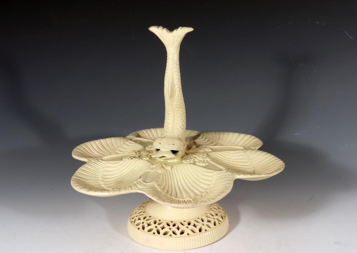 English Creamware Sweetmeat Centerpiece Stand with Dolphin, Attributed to Leeds, Yorkshire Circa 1775-90