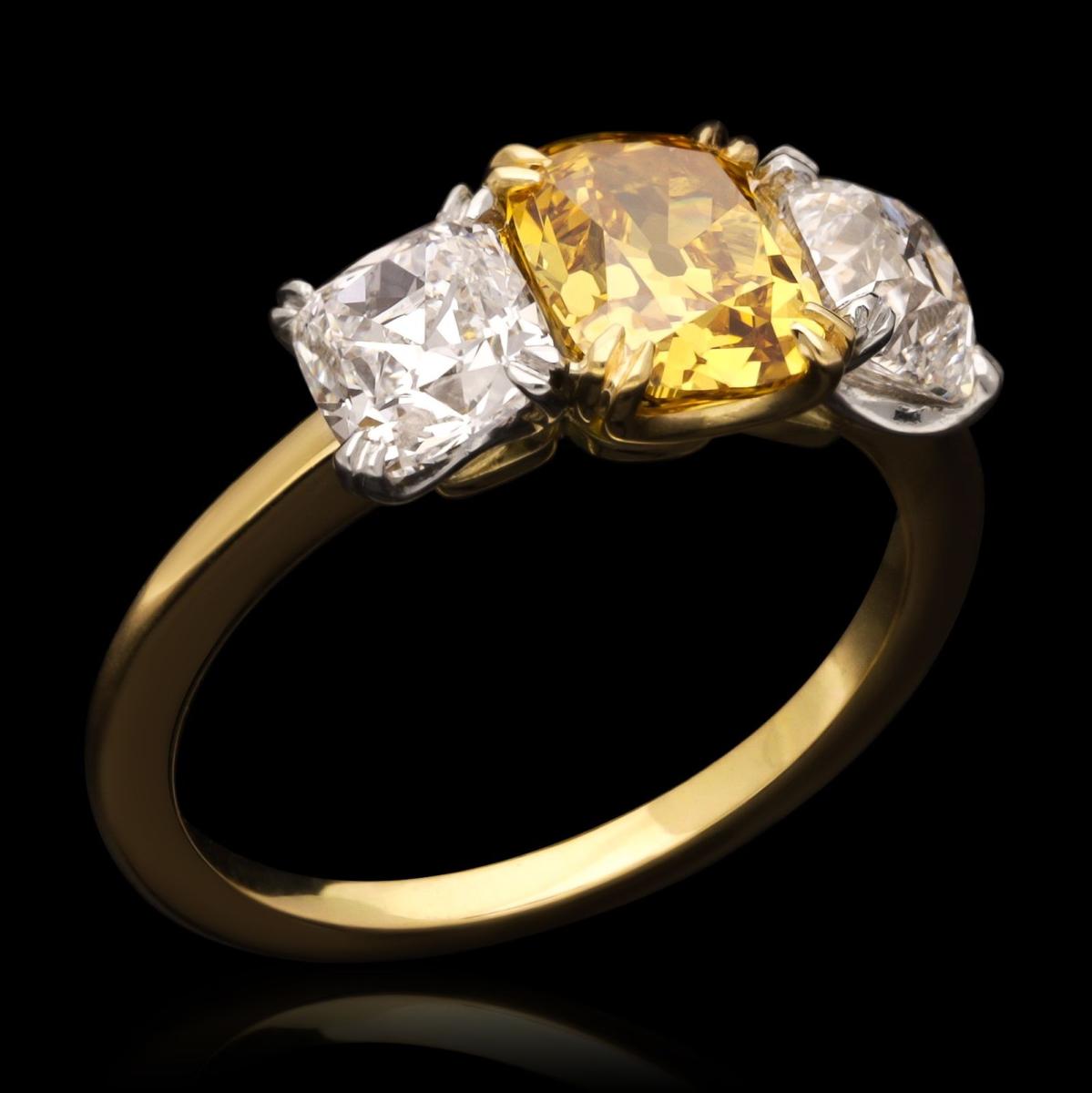 Hancocks 1.42ct Fancy Deep Orangey-Yellow Diamond Ring With Diamond Shoulders